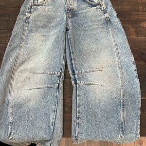 We The Free Light Blue Denim Jeans with Tan Stitching